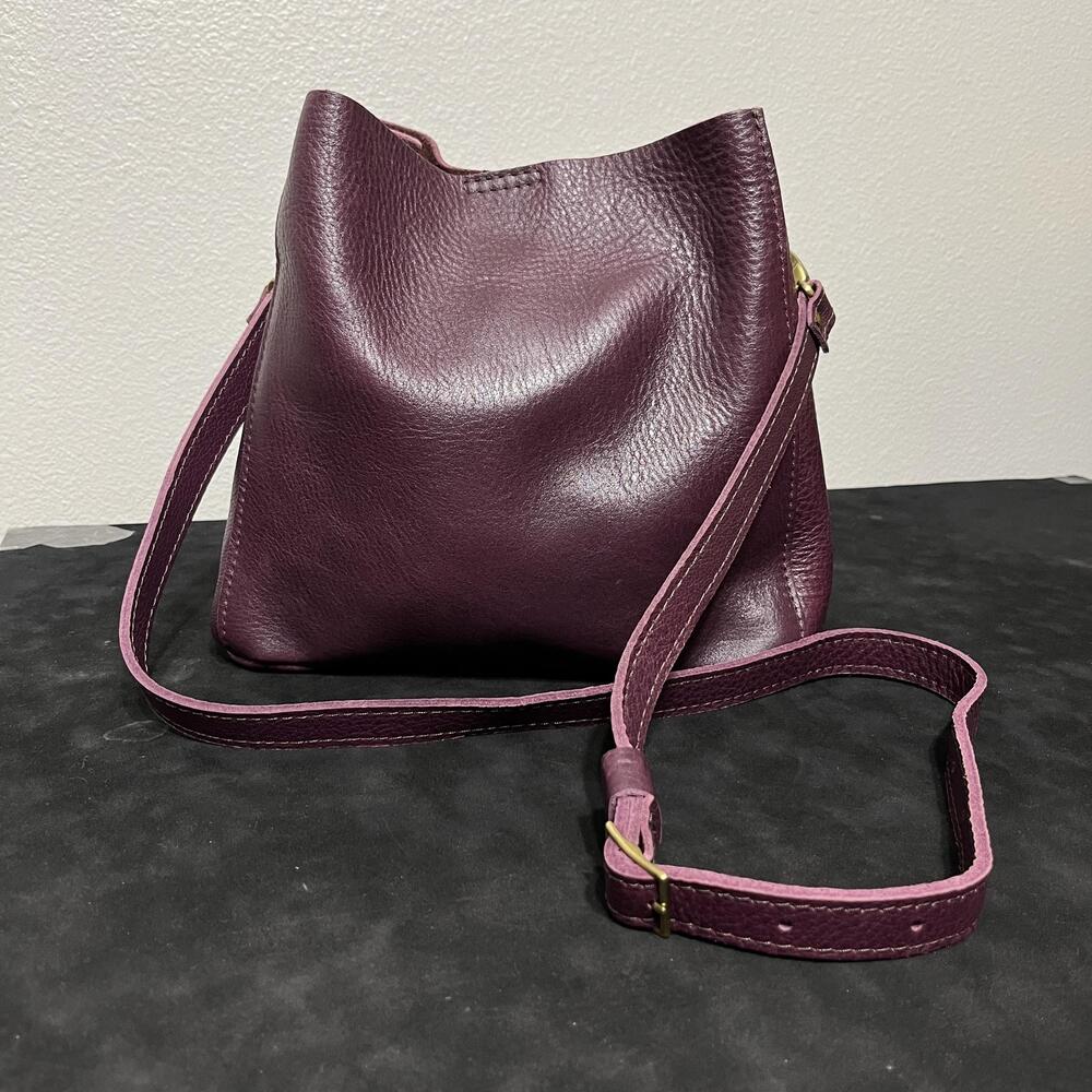 Portland Leather Goods Bag Butterfly Purple Leather Bucket Burgundy Wine Red 90s